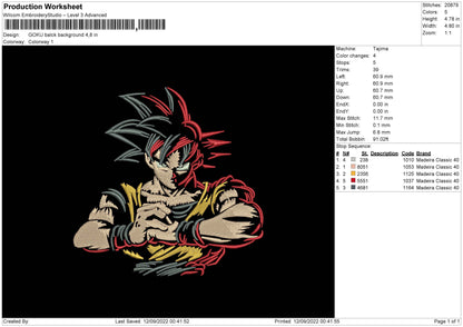 Goku Balck Background Embroidery File 5 sizes