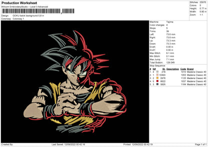 Goku Balck Background Embroidery File 5 sizes