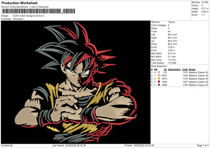 Goku Balck Background Embroidery File 5 sizes