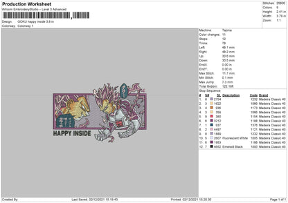 Goku Happy Inside Embroidery File 4 size