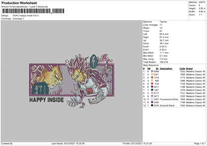 Goku Happy Inside Embroidery File 4 size