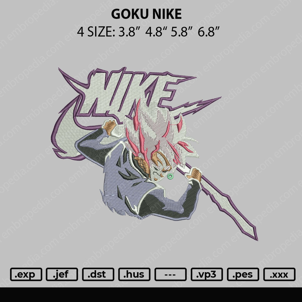 Goku Nike Embroidery File 4 size