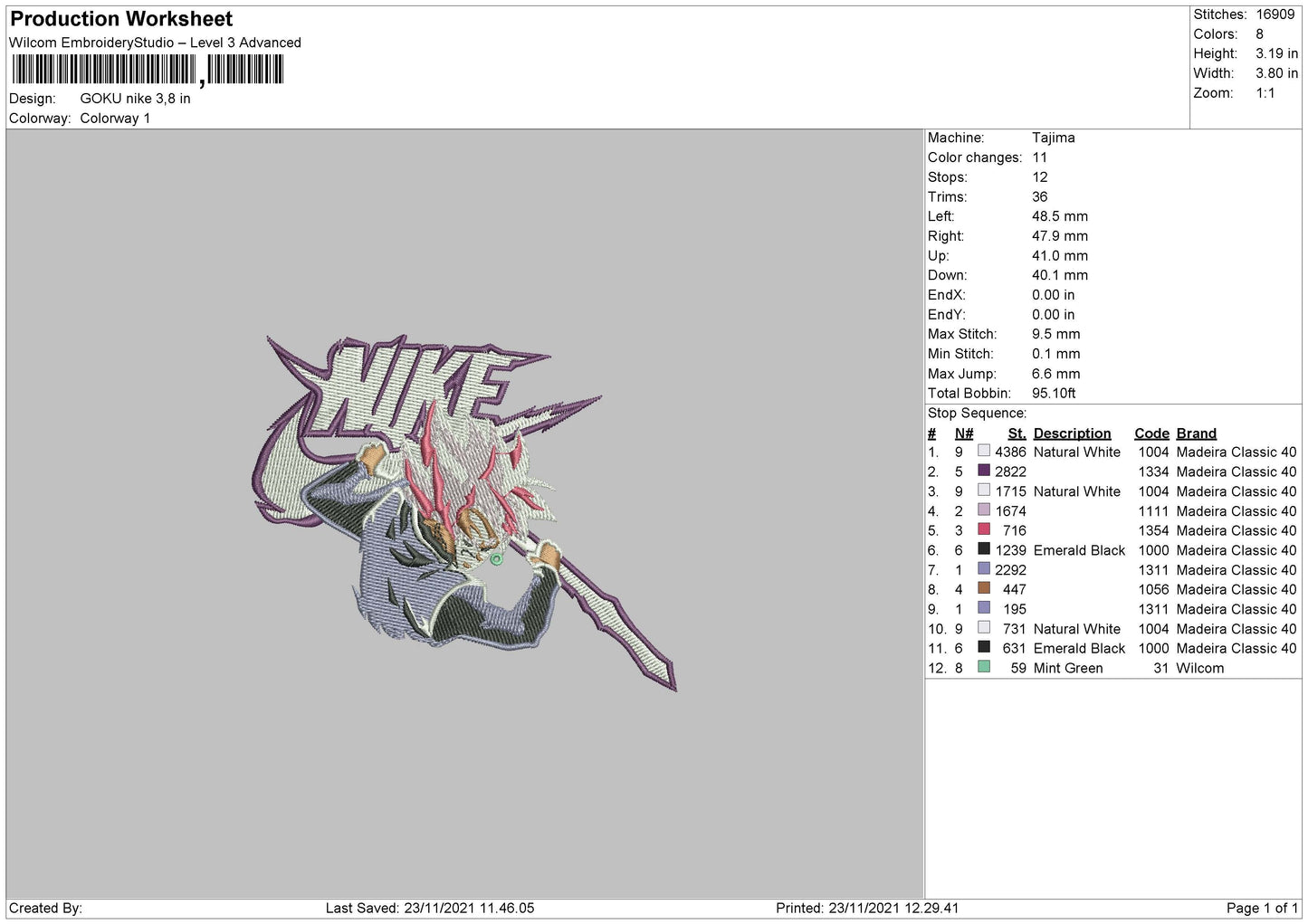 Goku Nike Embroidery File 4 size