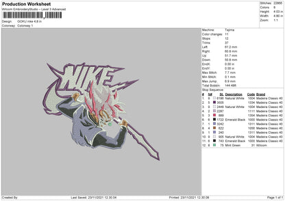 Goku Nike Embroidery File 4 size