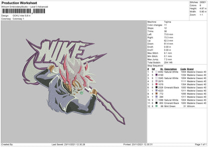 Goku Nike Embroidery File 4 size