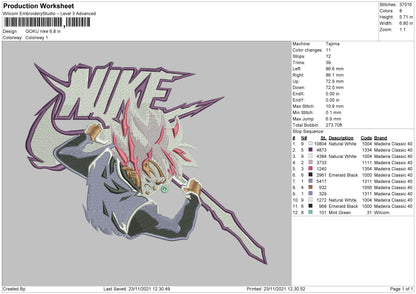 Goku Nike Embroidery File 4 size
