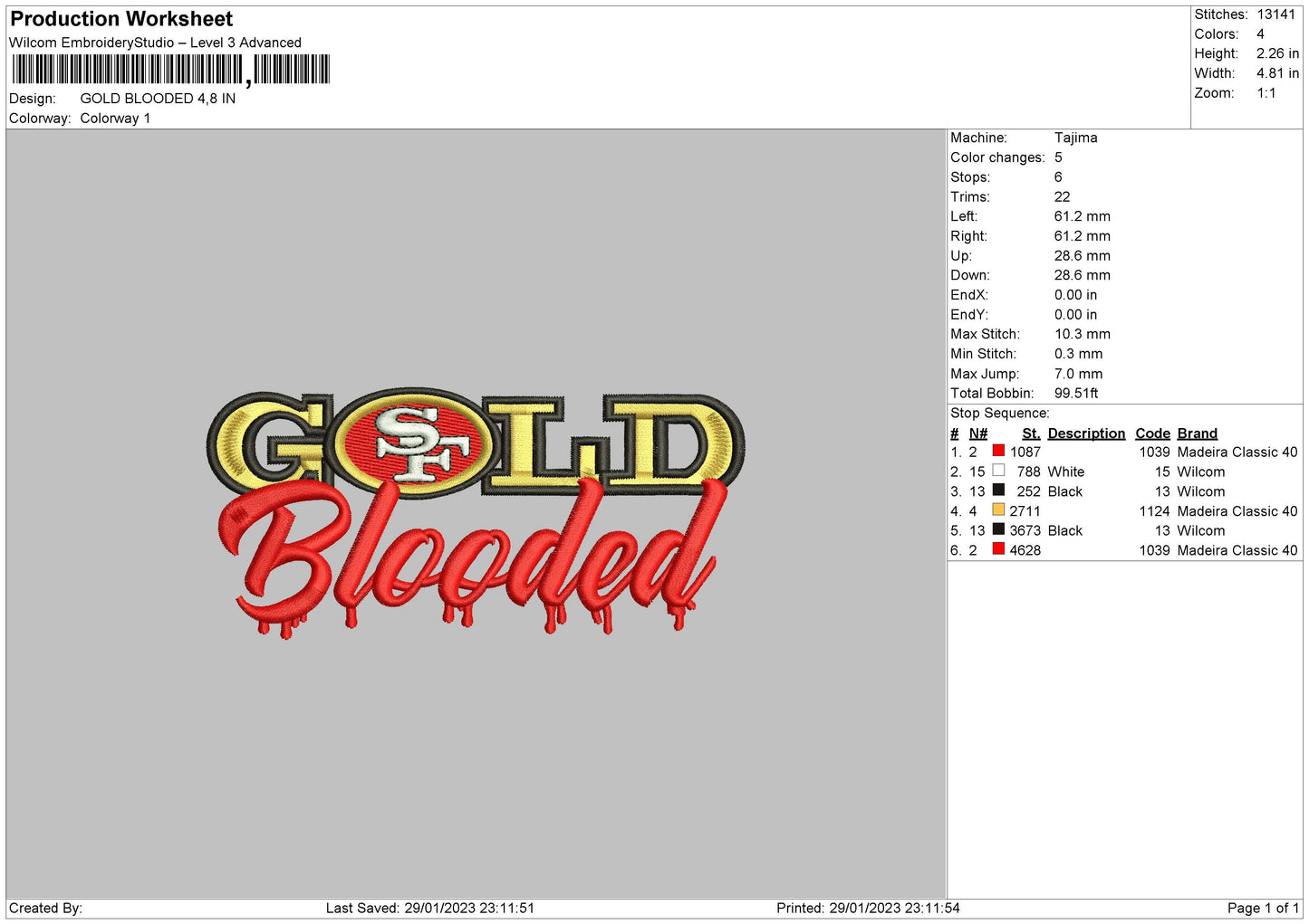 Gold B Embroidery File 6 sizes