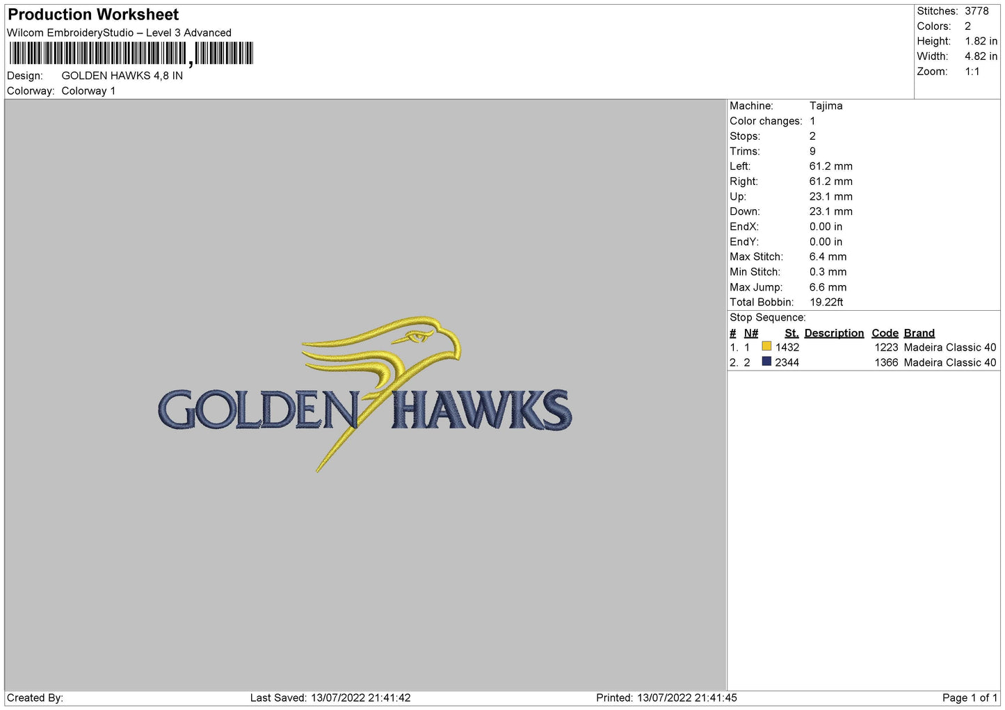 Golden Hawks Embroidery File 4 sizes