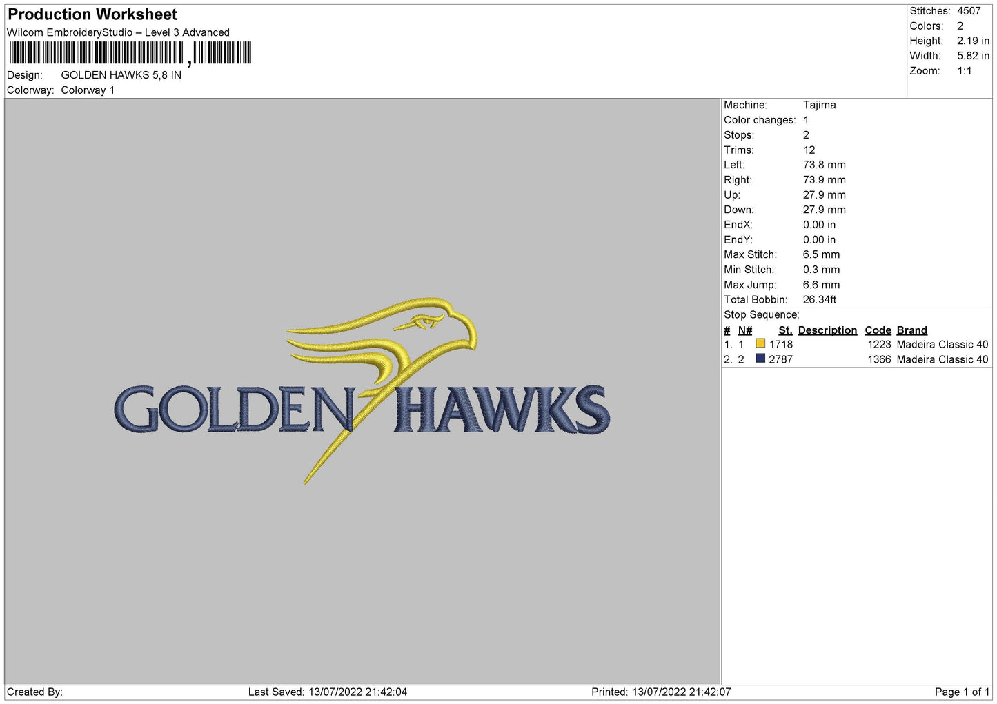 Golden Hawks Embroidery File 4 sizes