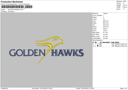 Golden Hawks Embroidery File 4 sizes