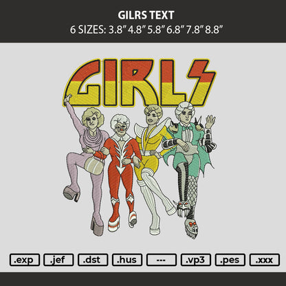 Gilrs Text Embroidery Machine Design File 6 sizes