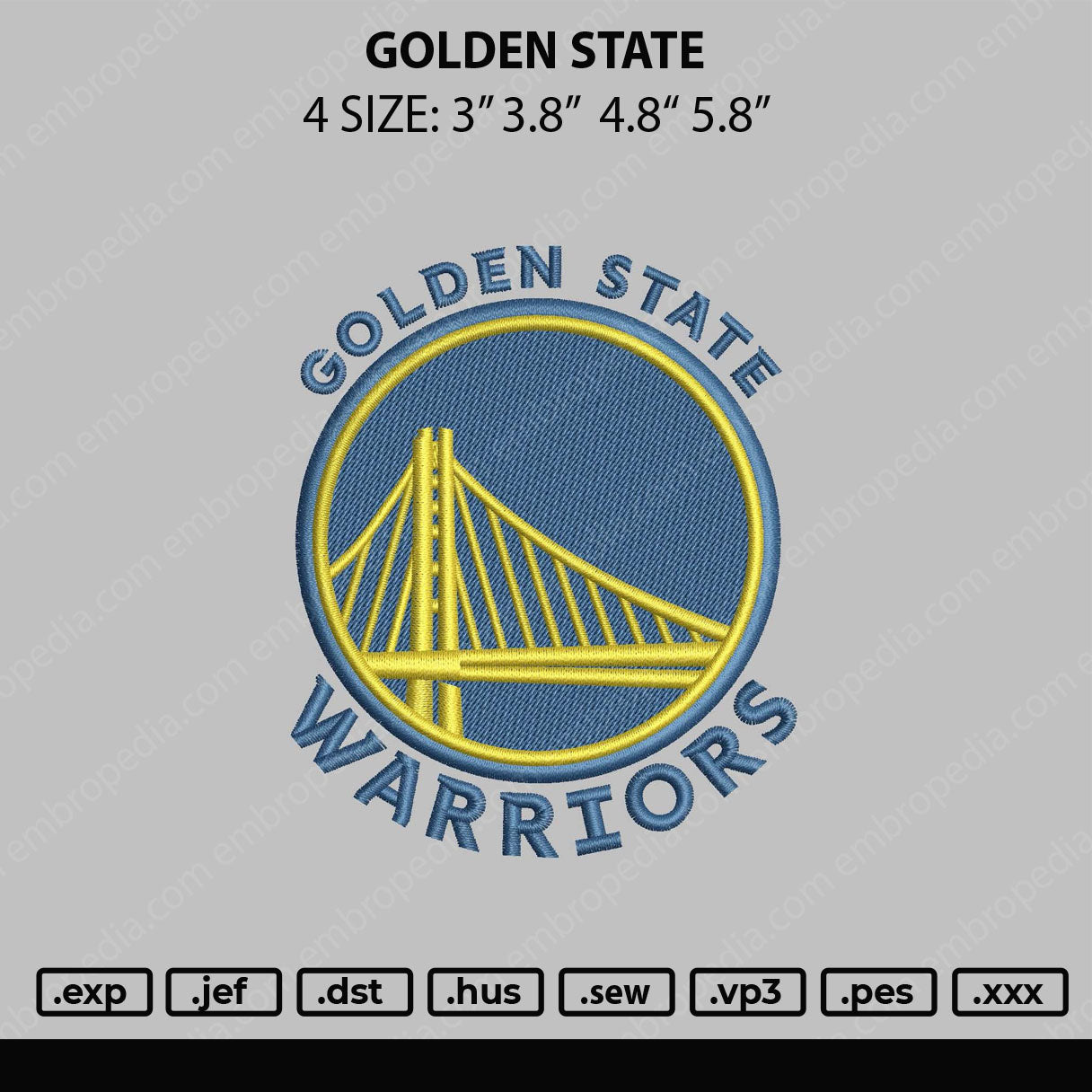 Golden State Embroidery File 4 size