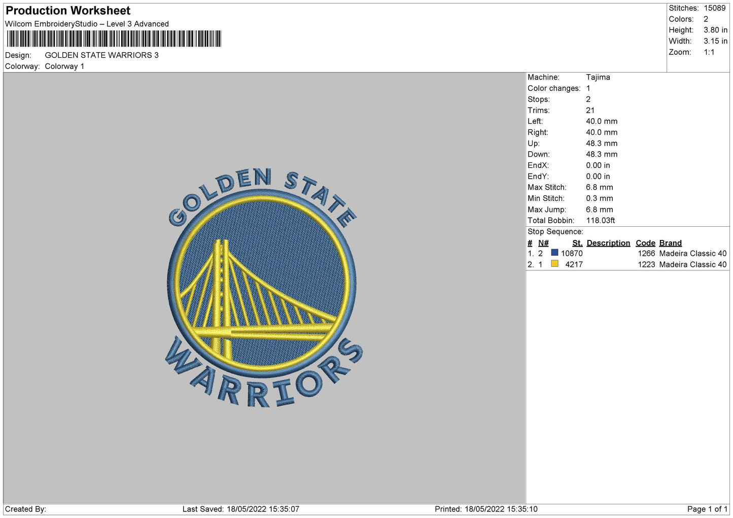 Golden State Embroidery File 4 size