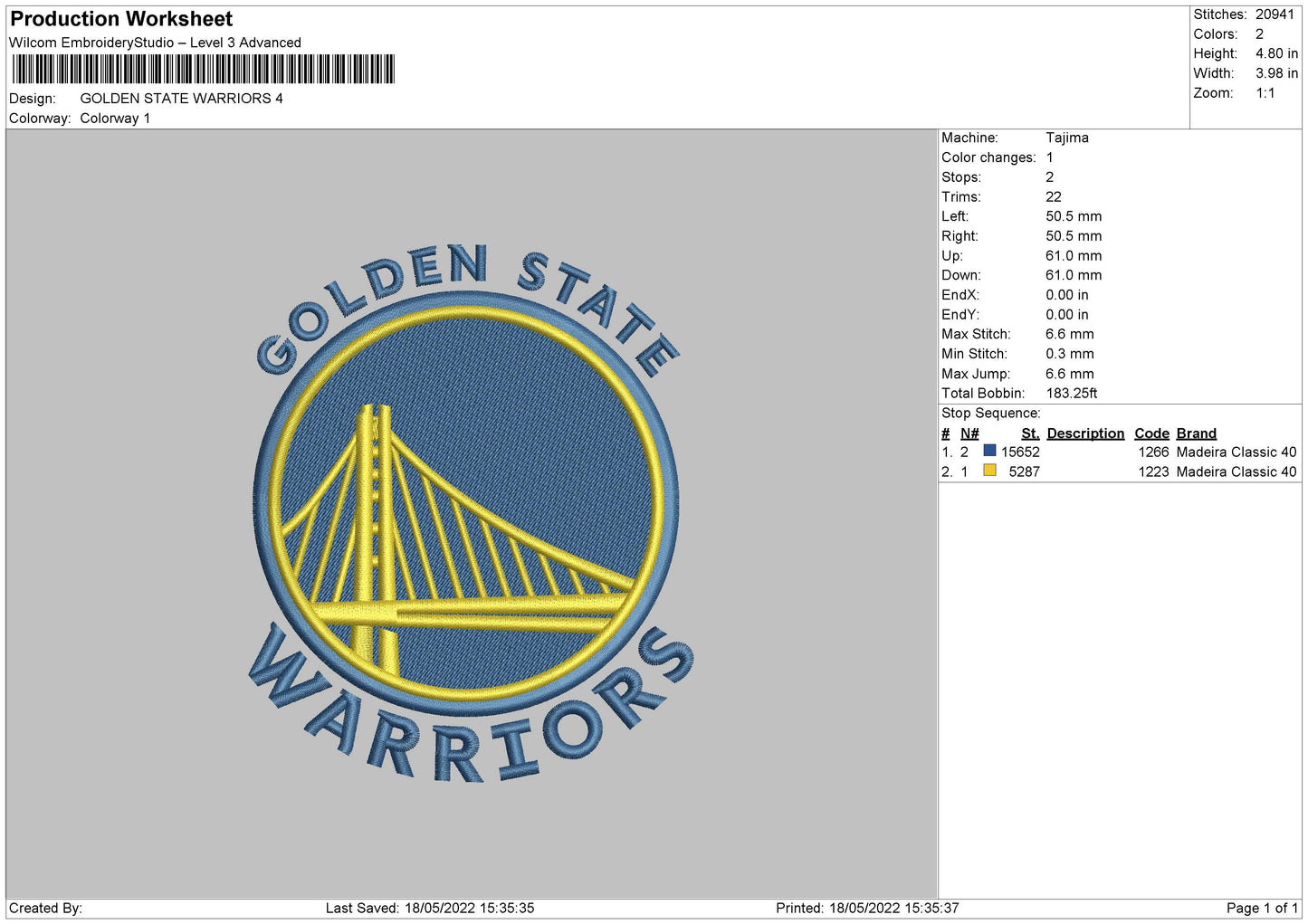 Golden State Embroidery File 4 size