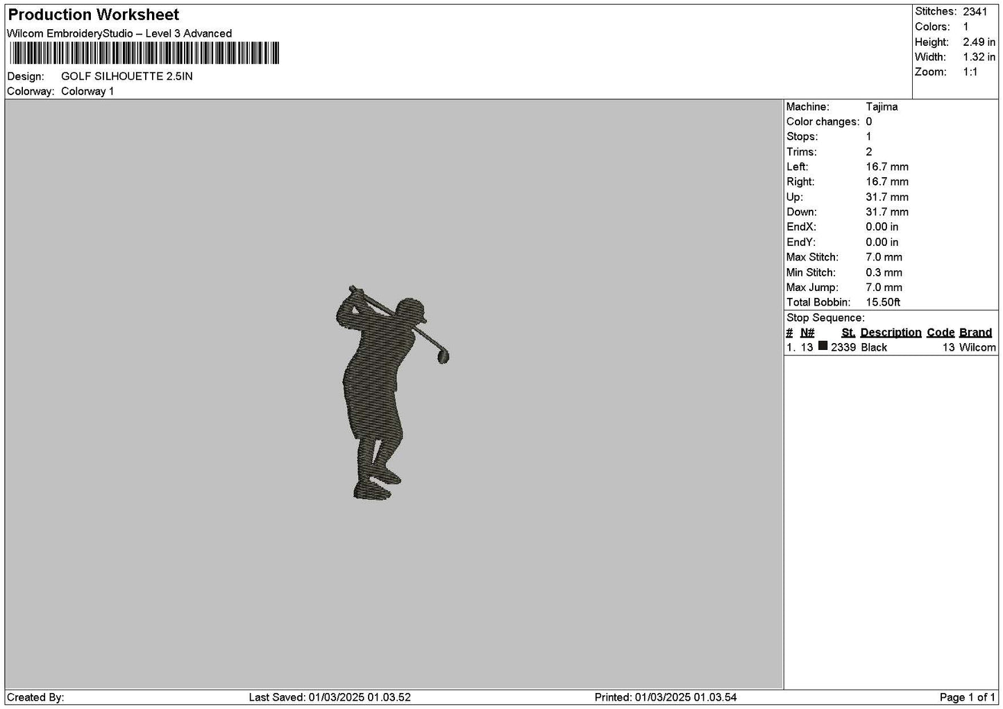 Golf0103 Embroidery File 6 sizes