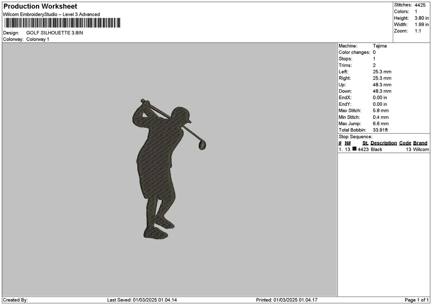 Golf0103 Embroidery File 6 sizes