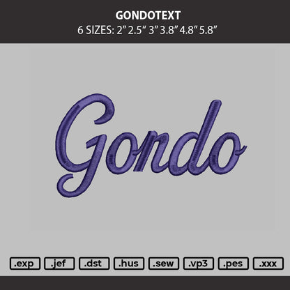 Gondotext Embroidery Machine Design File 6 sizes