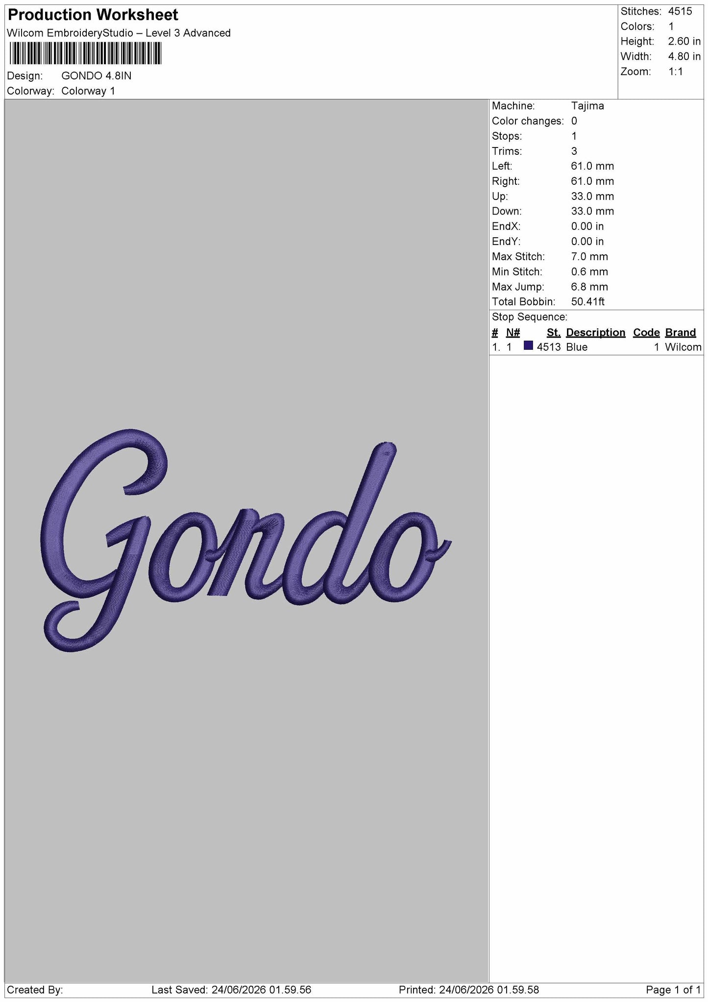 Gondotext Embroidery Machine Design File 6 sizes
