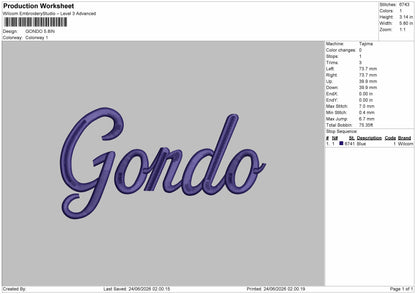 Gondotext Embroidery Machine Design File 6 sizes