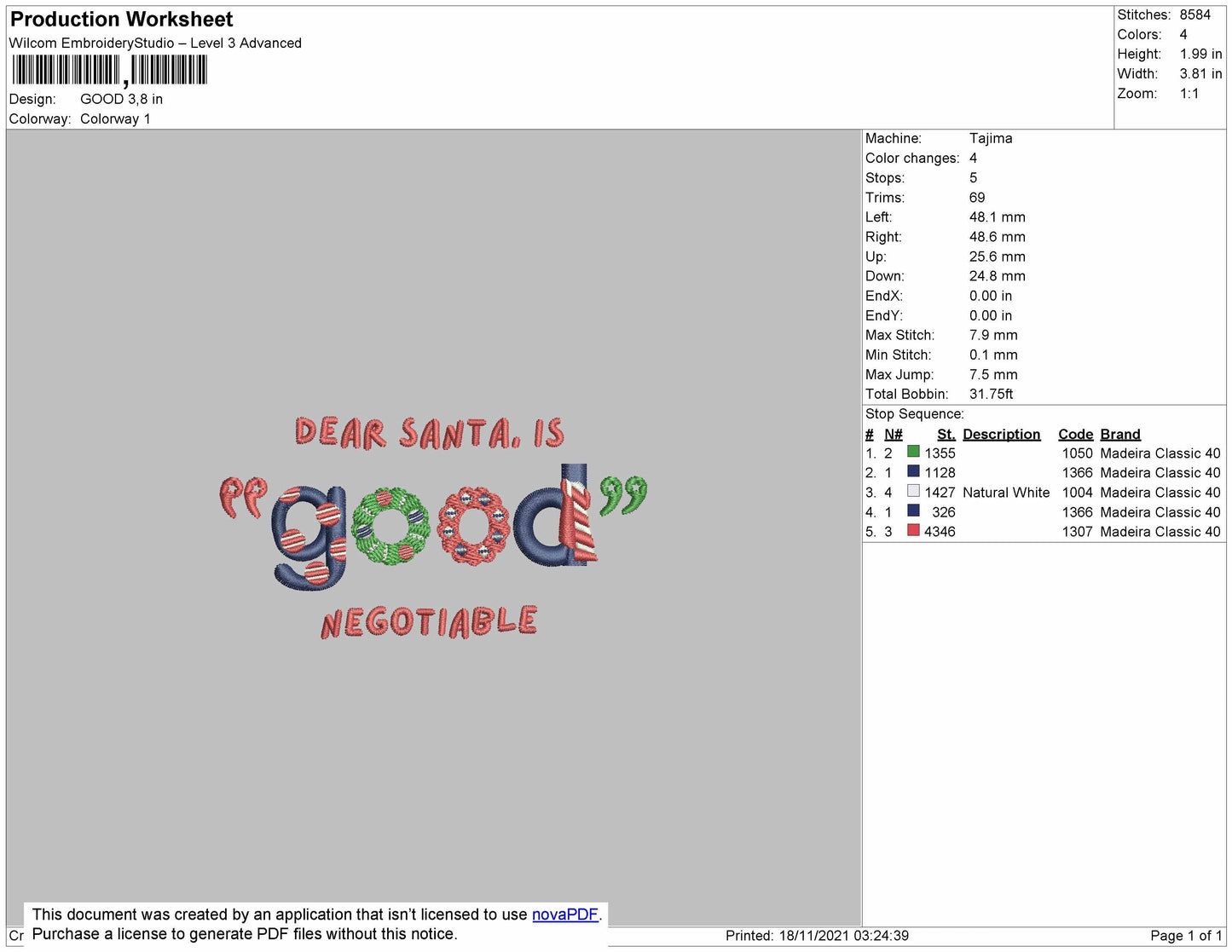 Dear Santa Embroidery File 4 size