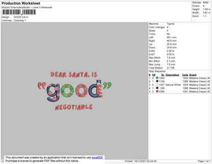 Dear Santa Embroidery File 4 size