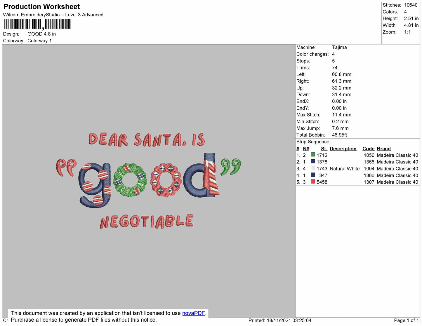 Dear Santa Embroidery File 4 size