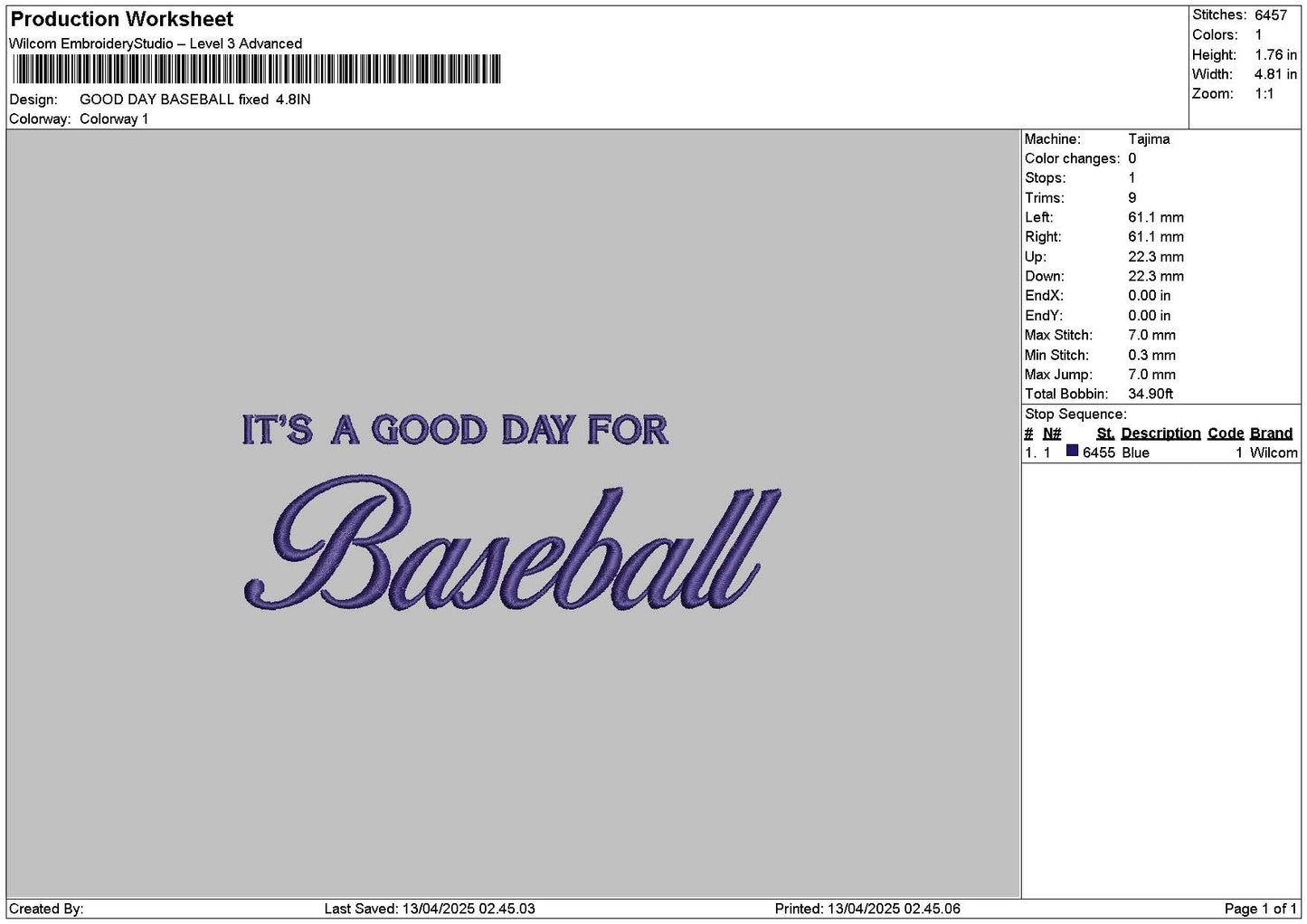 Baseballtext 1204a Embroidery File 6 sizes