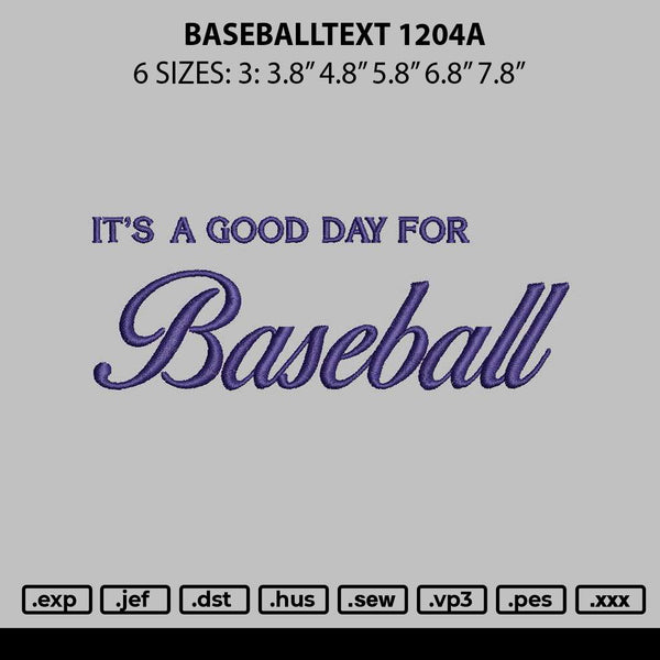 Baseballtext 1204a Embroidery File 6 sizes