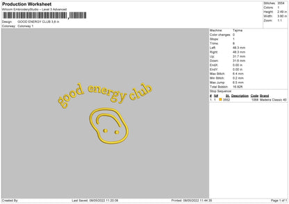 Good Energy Club Embroidery File 4 size