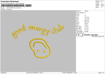 Good Energy Club Embroidery File 4 size