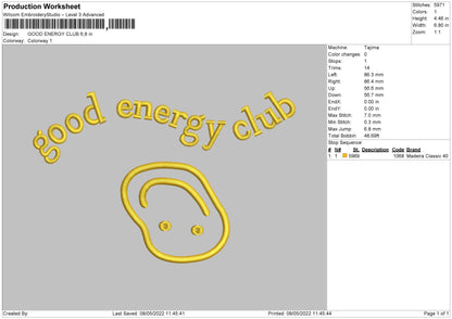 Good Energy Club Embroidery File 4 size