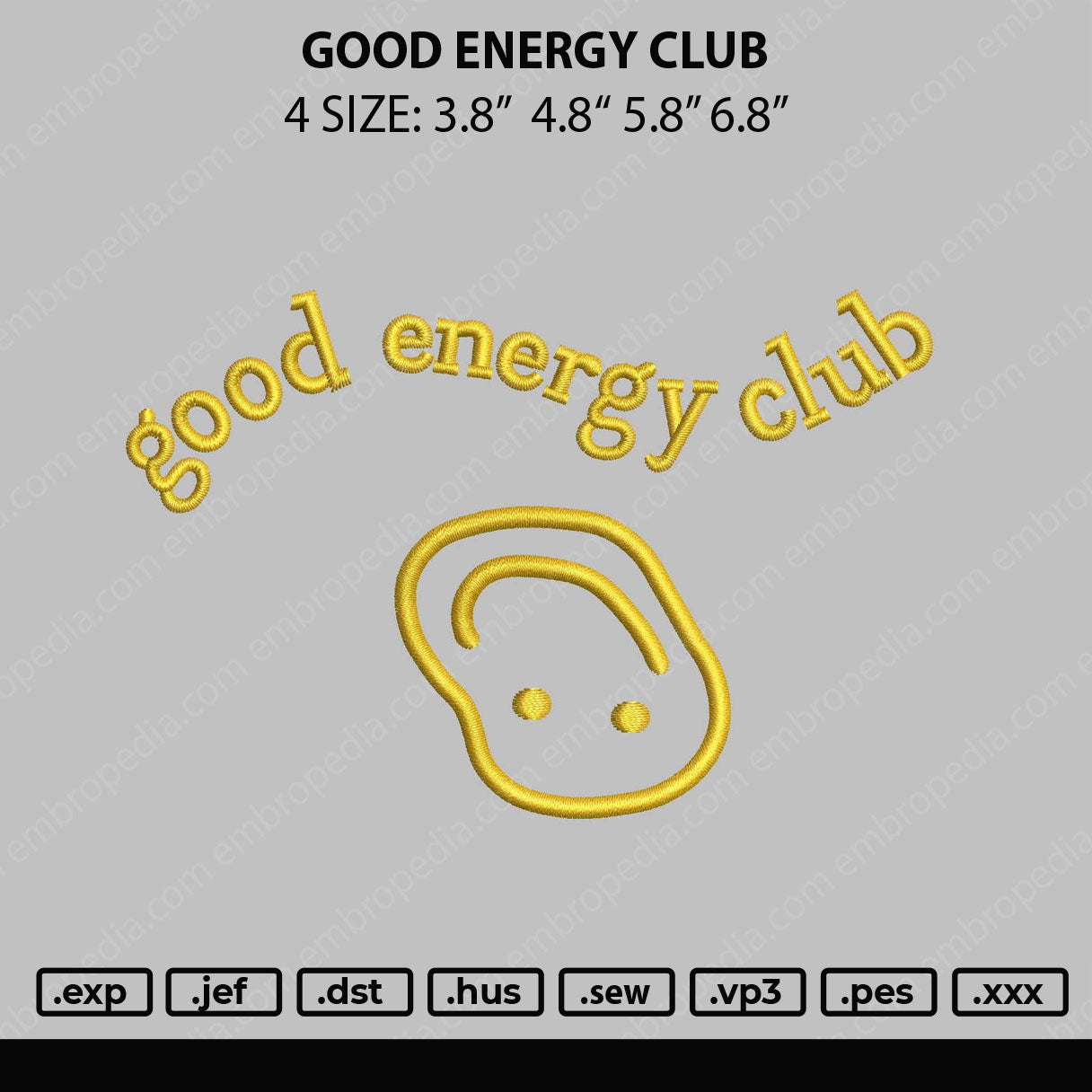 Good Energy Club Embroidery File 4 size