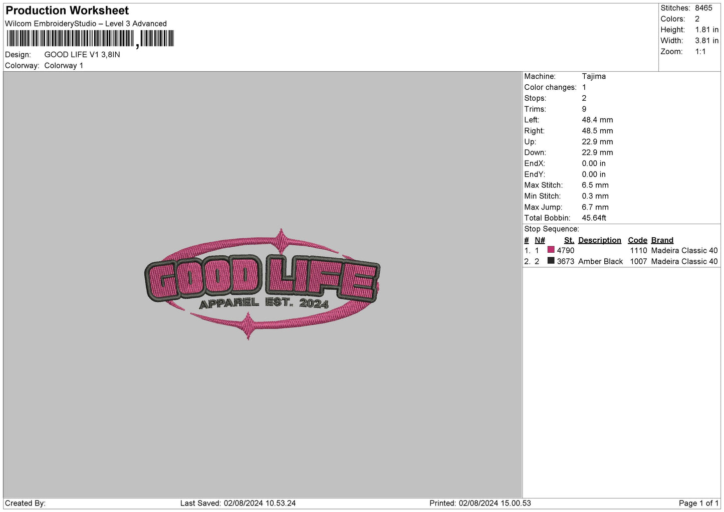 Good Life V1 Embroidery File 6 sizes
