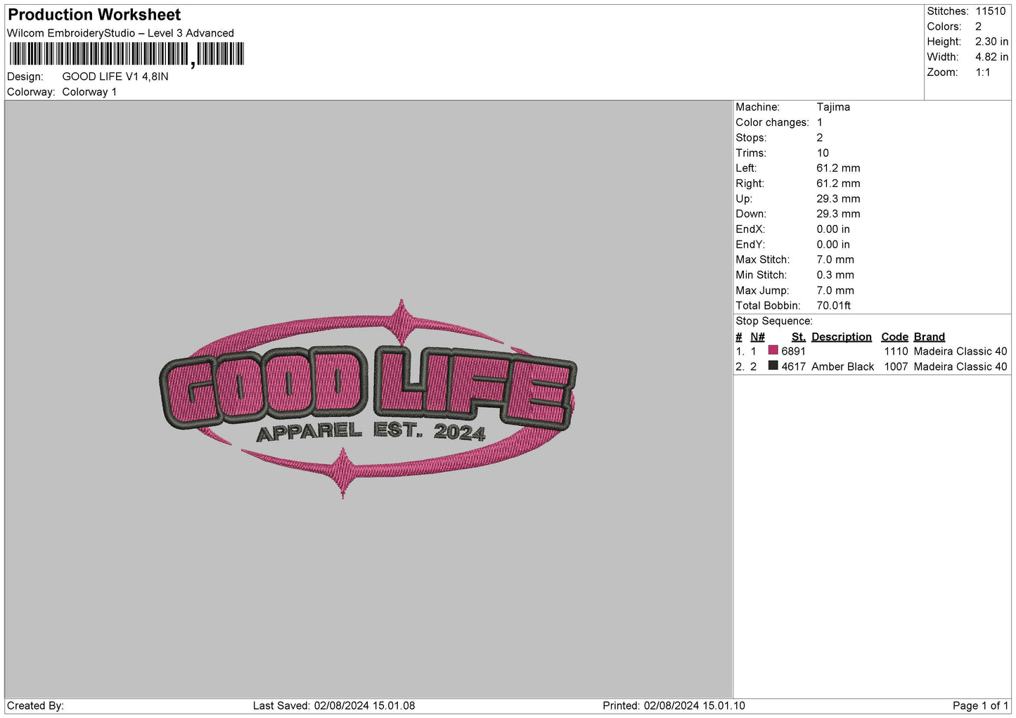 Good Life V1 Embroidery File 6 sizes