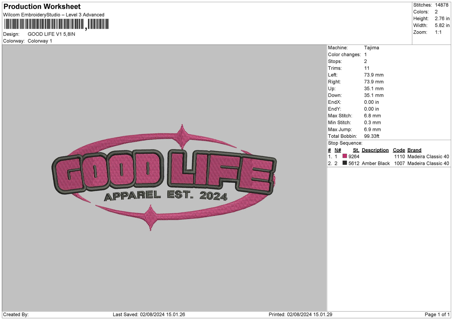 Good Life V1 Embroidery File 6 sizes