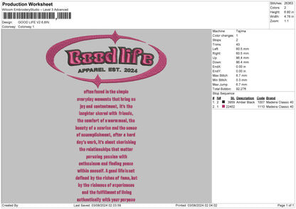 Good Life V2 Embroidery File 6 sizes
