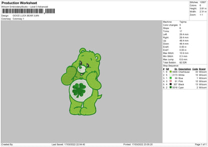 Good Luck Bear Embroidery File 4 size