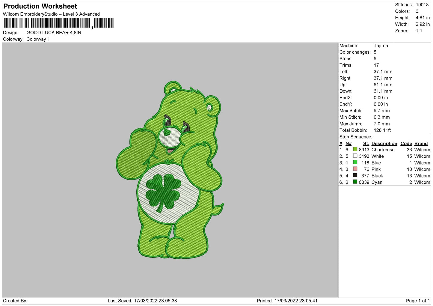 Good Luck Bear Embroidery File 4 size