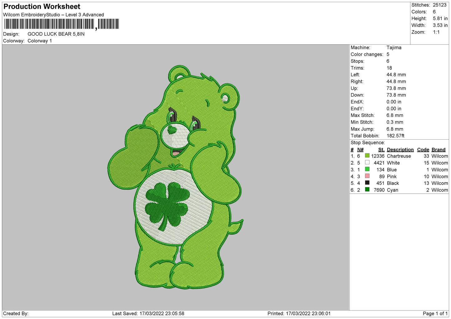 Good Luck Bear Embroidery File 4 size