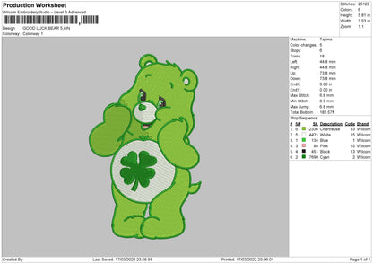 Good Luck Bear Embroidery File 4 size