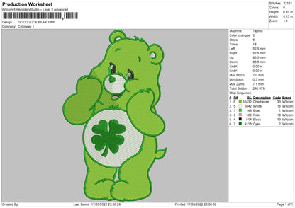 Good Luck Bear Embroidery File 4 size