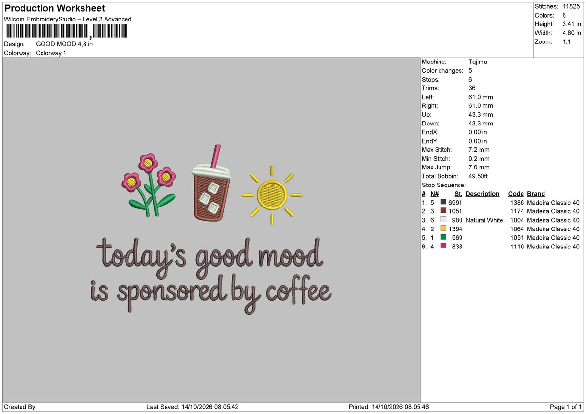 Good Mood Embroidery Machine Design File 6 sizes