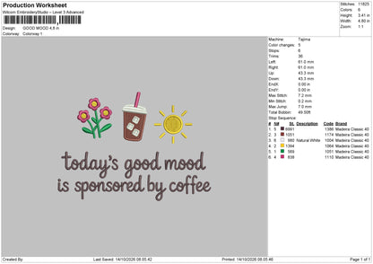 Good Mood Embroidery Machine Design File 6 sizes