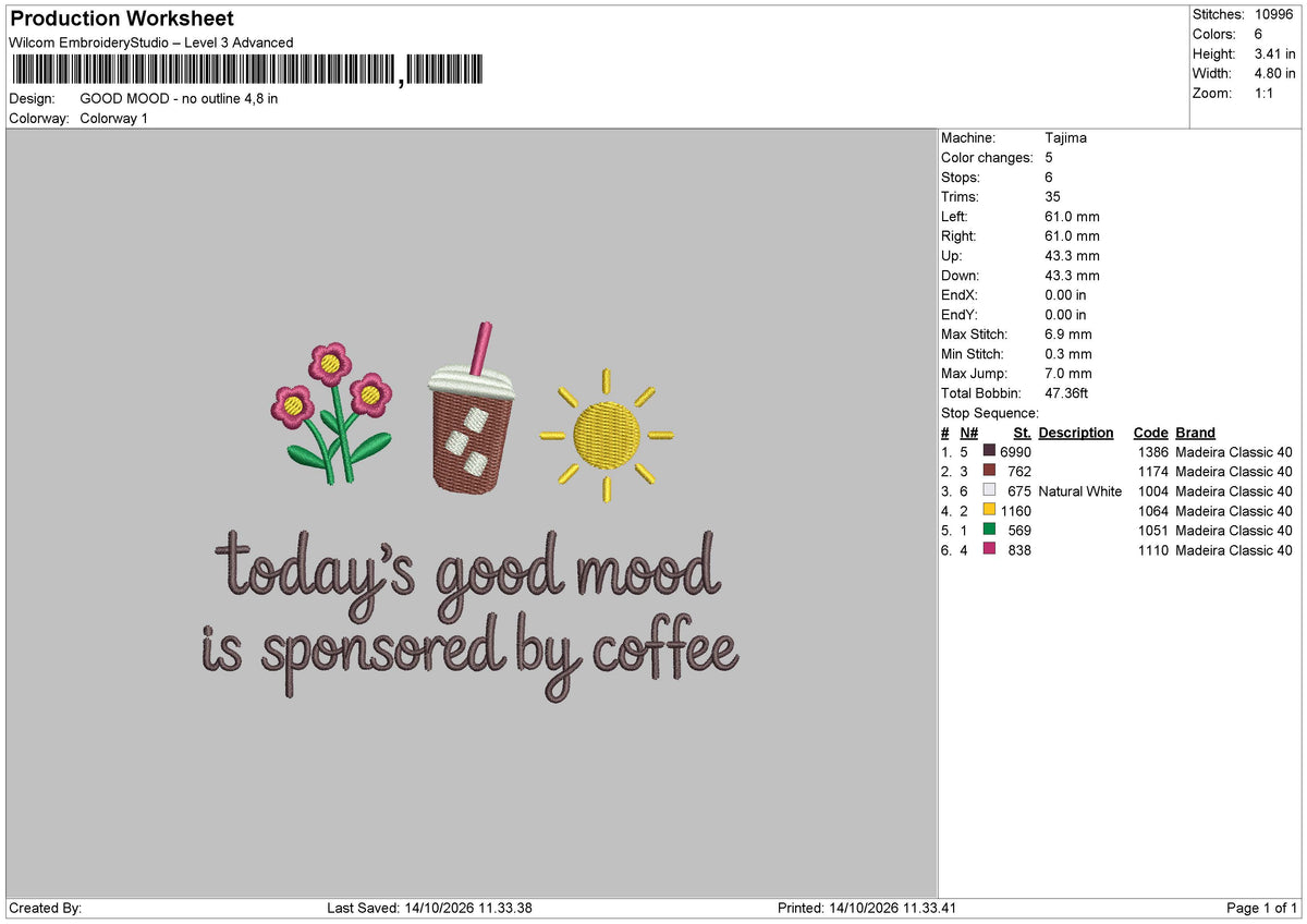 Good Mood Embroidery Machine Design File 6 sizes