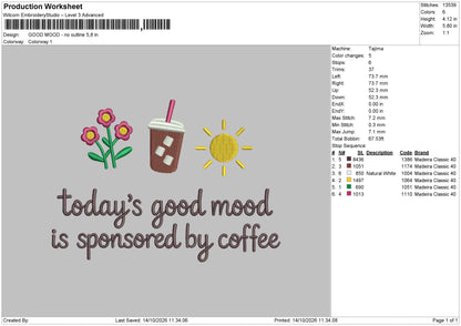 Good Mood Embroidery Machine Design File 6 sizes