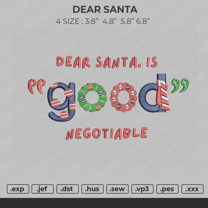 Dear Santa Embroidery File 4 size