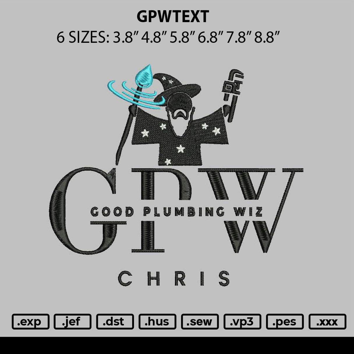 Gpwtext Embroidery File 6 sizes