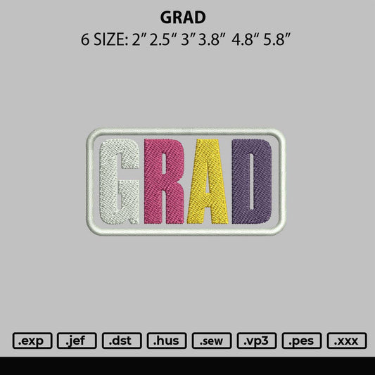 Grad Embroidery File 6 sizes