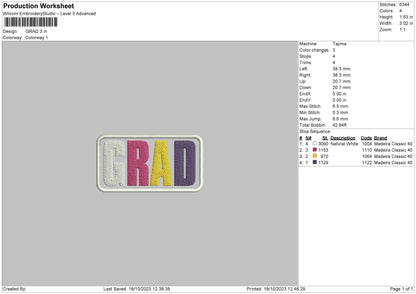 Grad Embroidery File 6 sizes