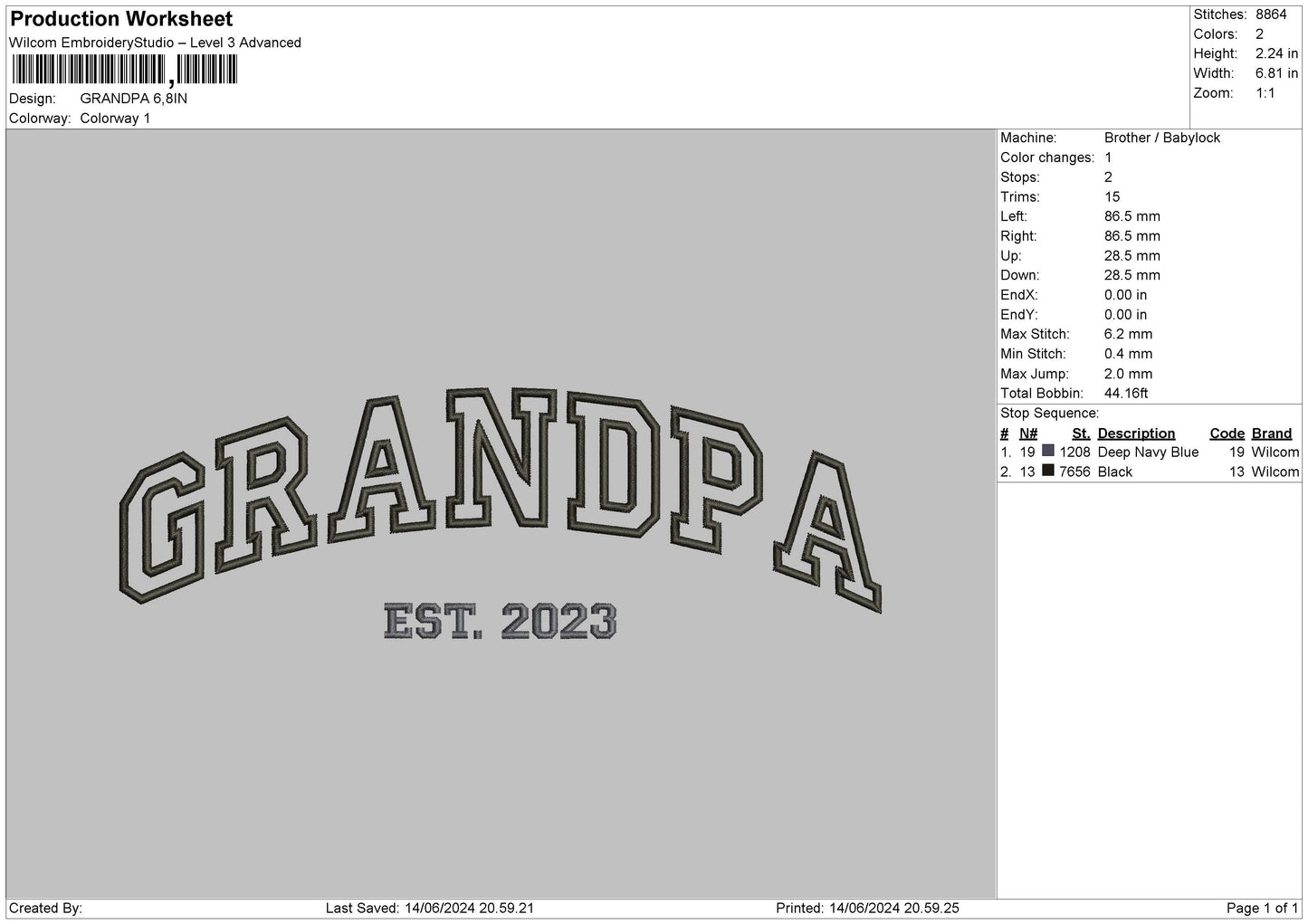 Grandpa Est23 Embroidery File 6 sizes